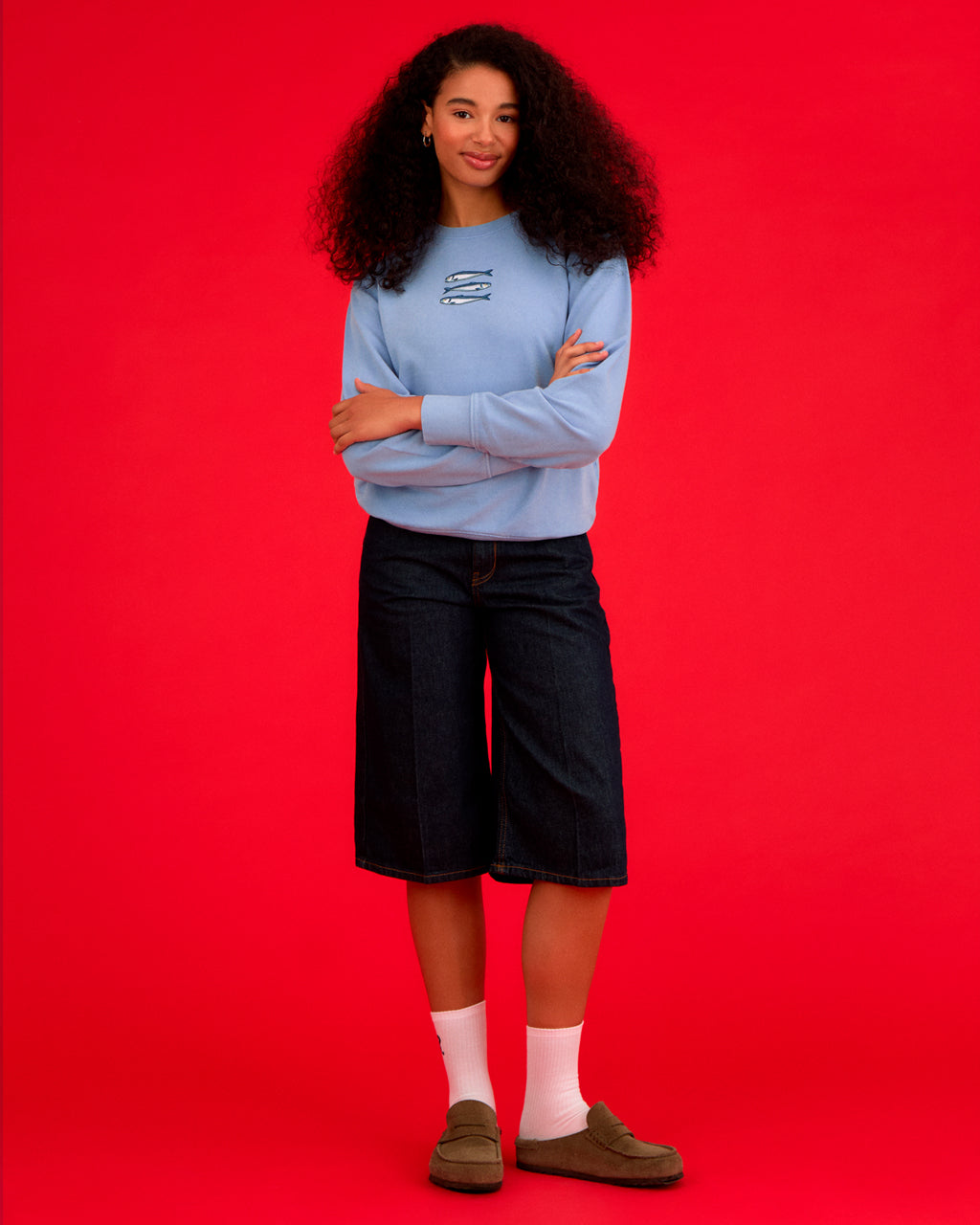 Sardines Organic Cotton Embroidered Sweatshirt Blue