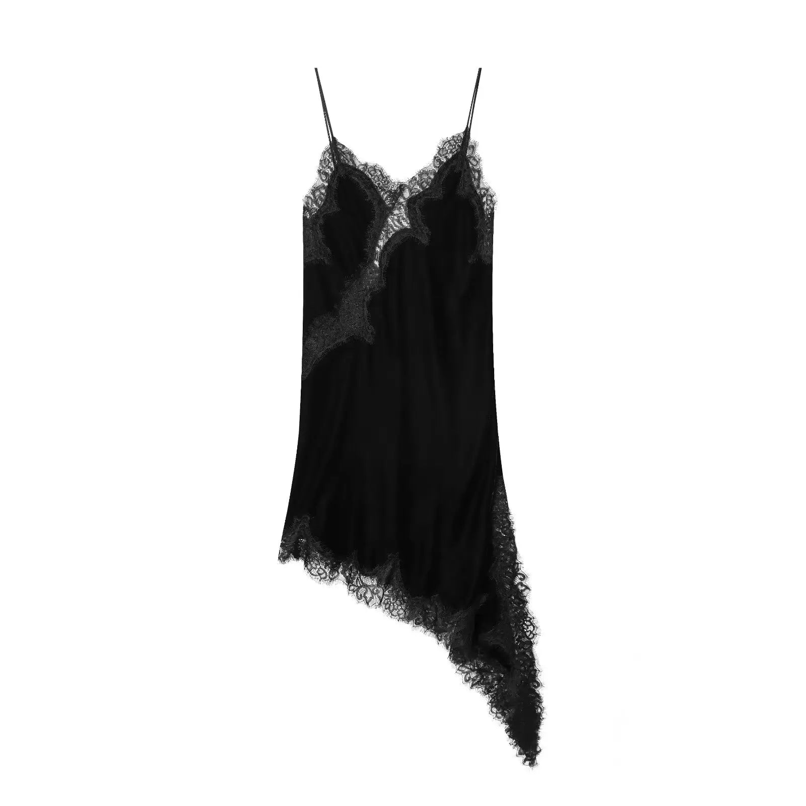 Divine Satin Asymmetric Lace Mini Dress-11
