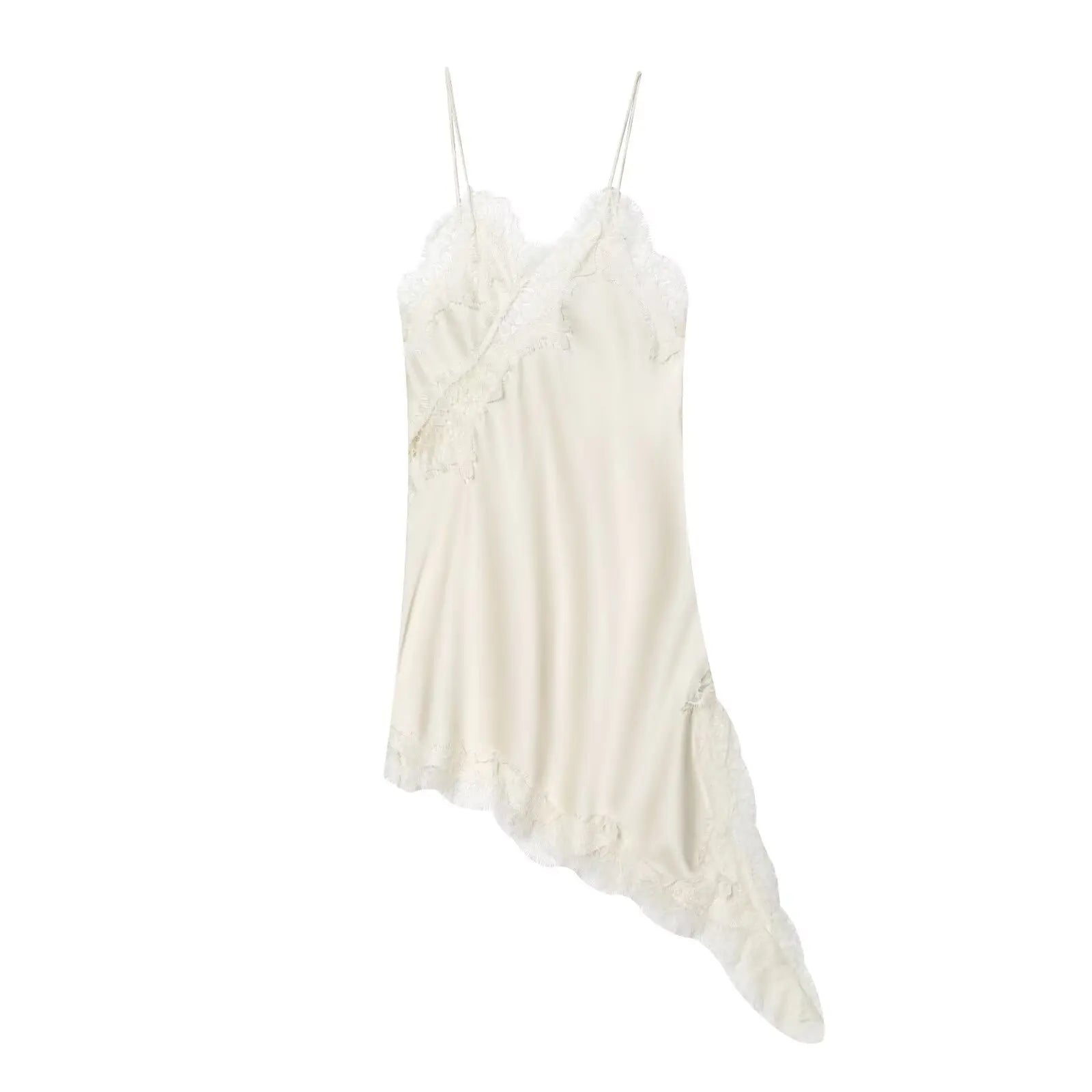 Divine Satin Asymmetric Lace Mini Dress-16