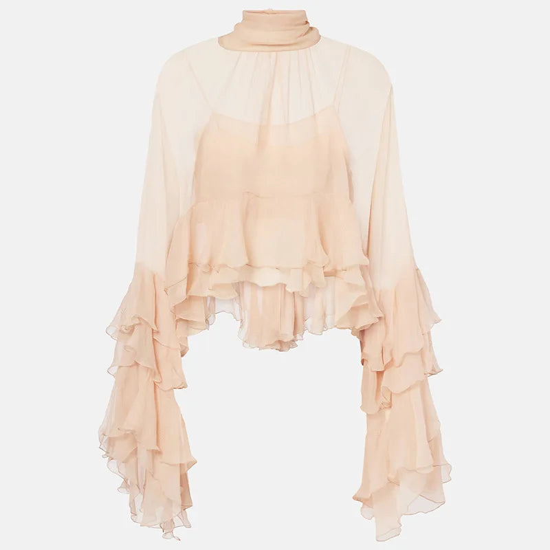 Radiant Mesh Lace Flare Blouse-3