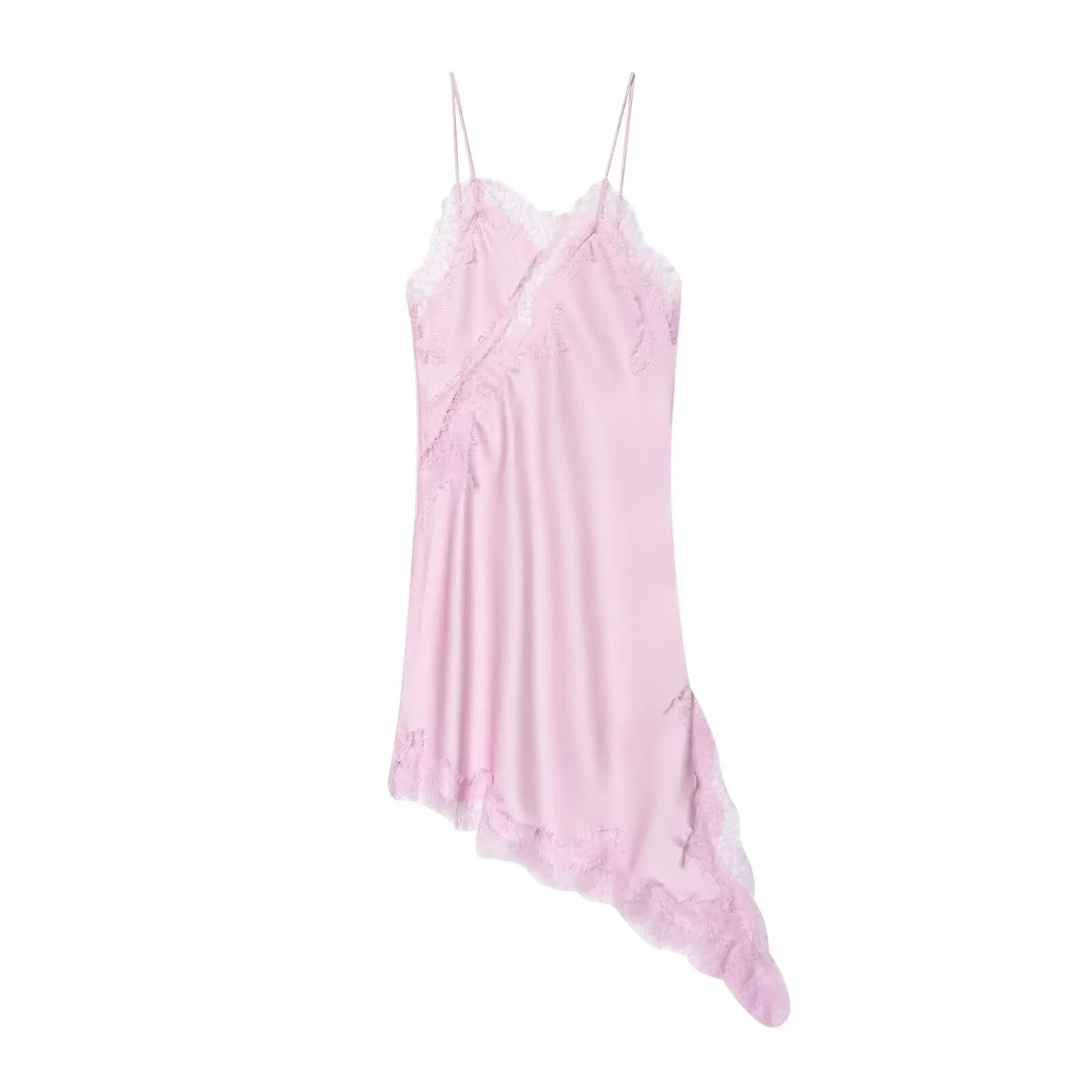 Divine Satin Asymmetric Lace Mini Dress-17