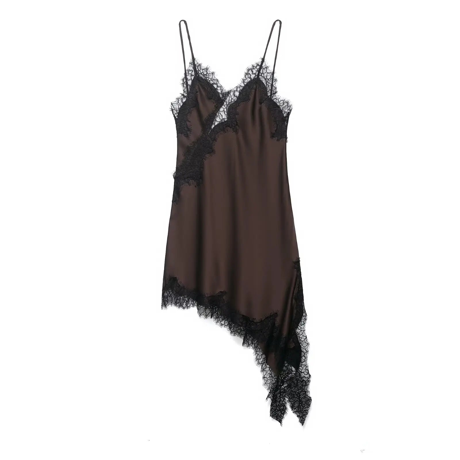 Divine Satin Asymmetric Lace Mini Dress-4