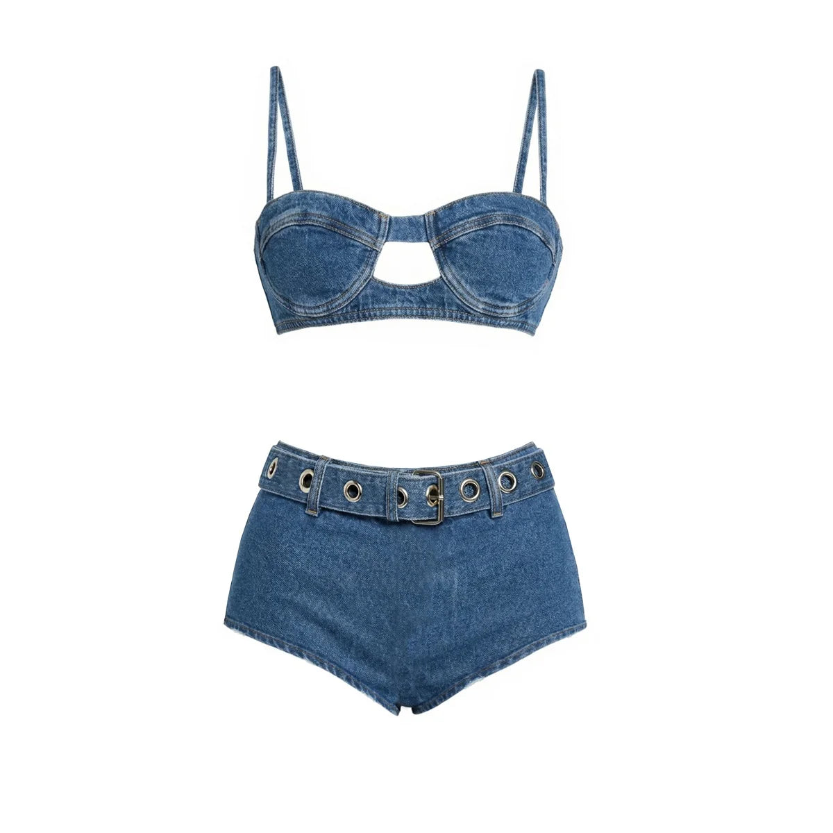 Audacious Denim Strappy Bikini Set-9