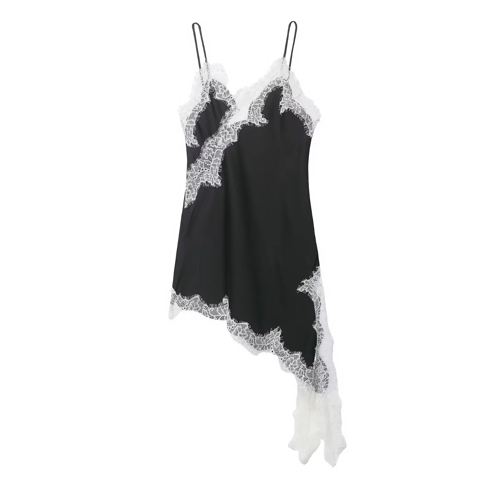 Divine Satin Asymmetric Lace Mini Dress-8