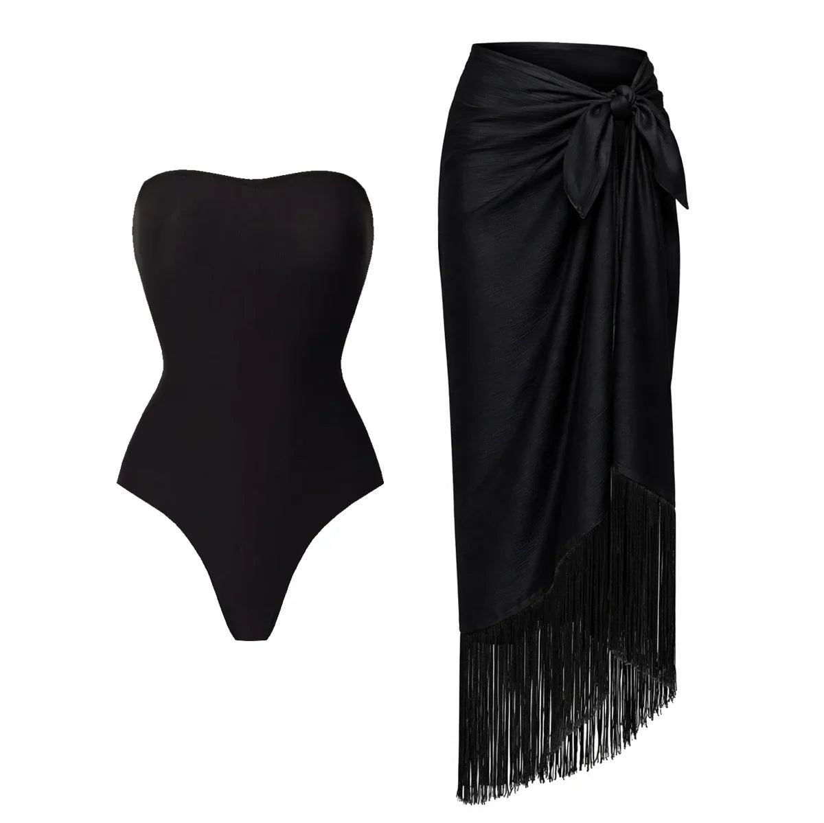 Radiant Strapless Solid Swimsuit Set-6