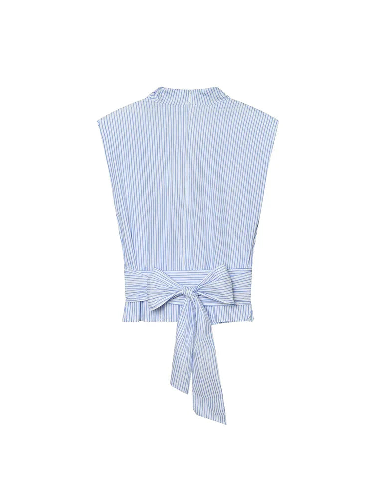 Elegant Striped Bow Blouse-3