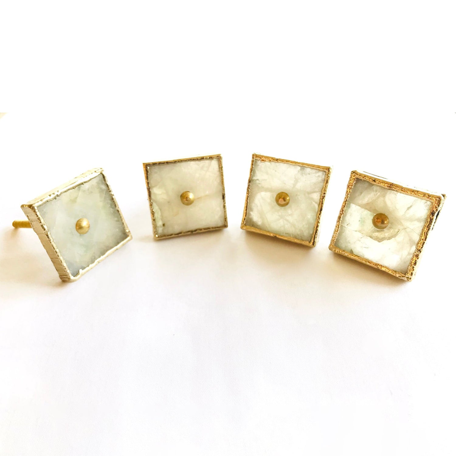 Set of 4 Square White Agate Classic Vintage Finish Cabinet Drawer Pull Dresser Handle Knobs