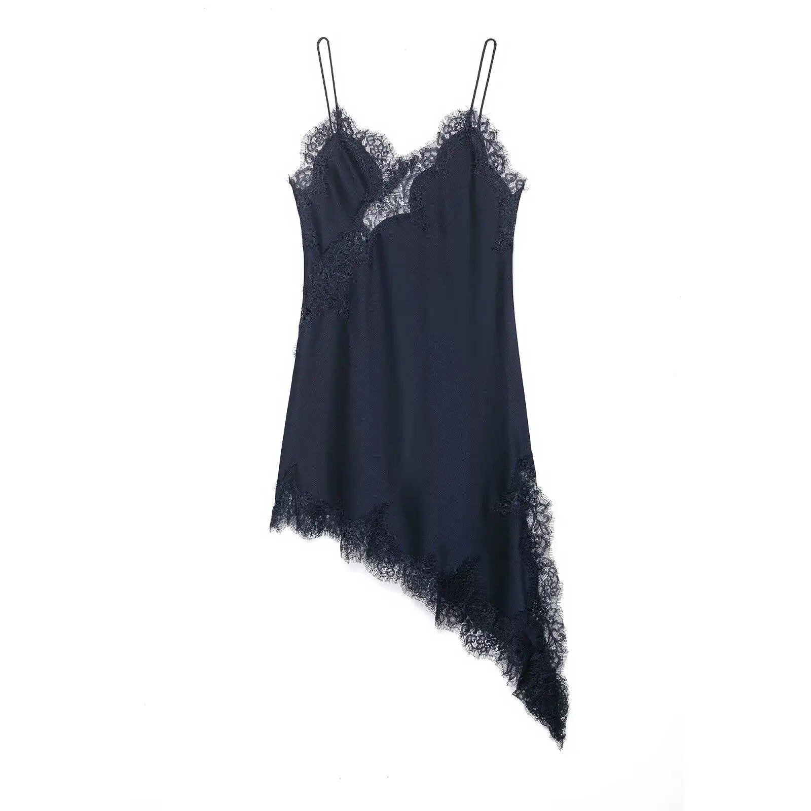 Divine Satin Asymmetric Lace Mini Dress-15