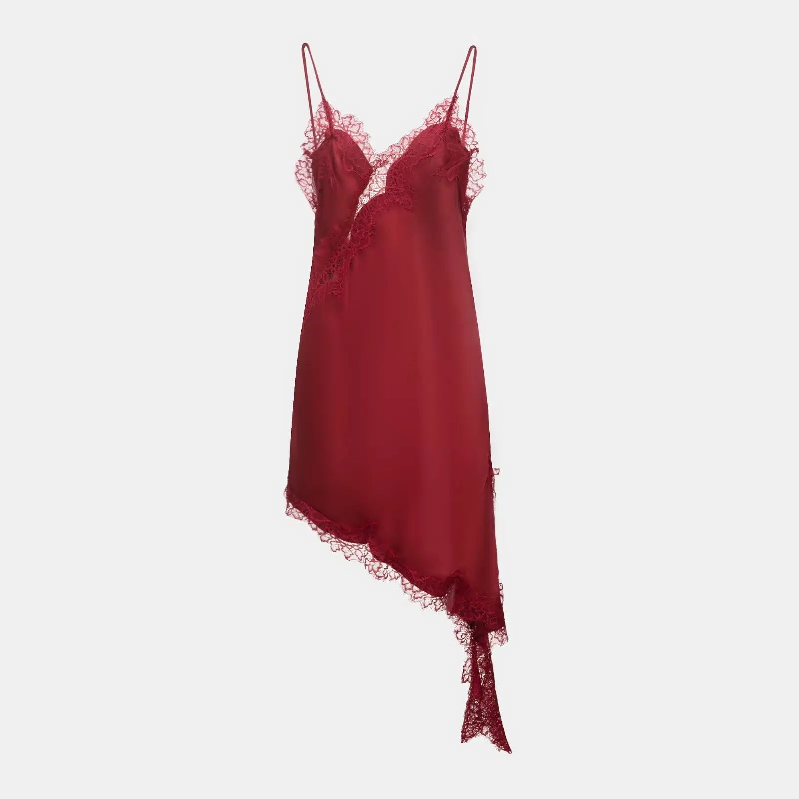 Divine Satin Asymmetric Lace Mini Dress-14