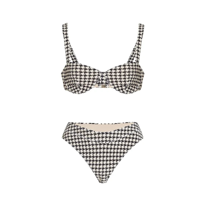 Confident Houndstooth Print Bikini Set