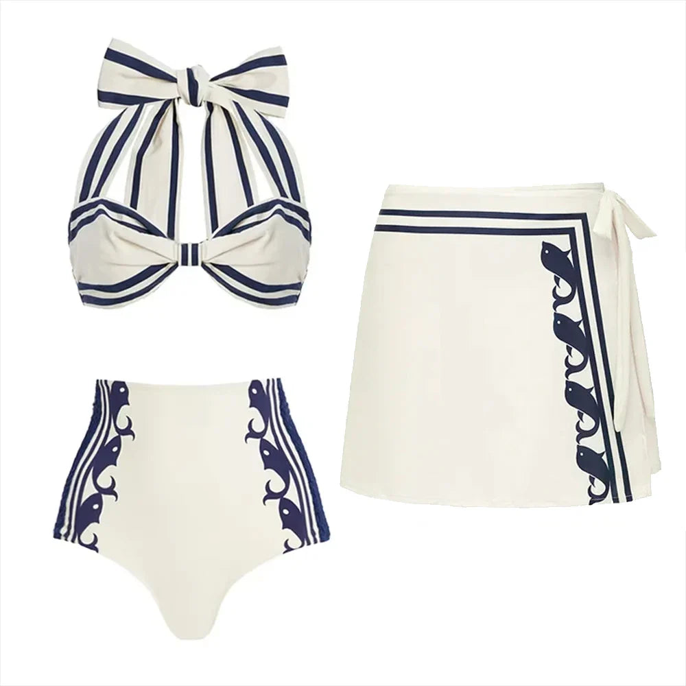 Confident Striped Ruffle Bikini Set-17