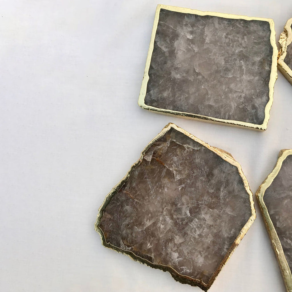 Smoky Grey Agate Quartz Aventurine Set of 4 Large Coasters/Personalised Momentos