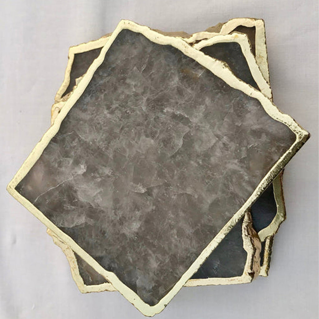 Smoky Grey Agate Quartz Aventurine Set of 4 Large Coasters/Personalised Momentos