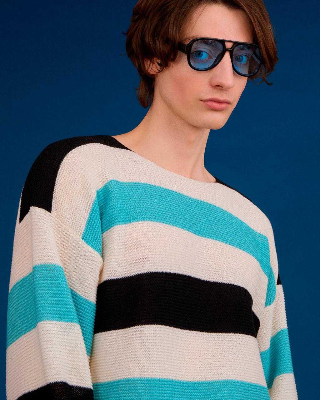 Striped Dropped Shoulder Top Blue & Black