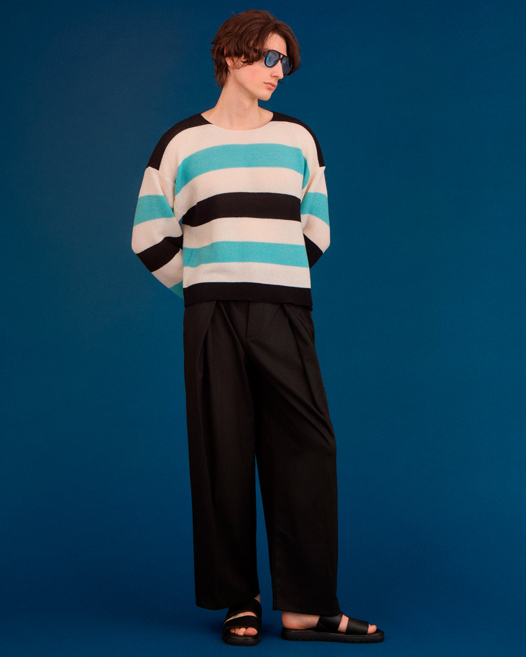 Striped Dropped Shoulder Top Blue & Black