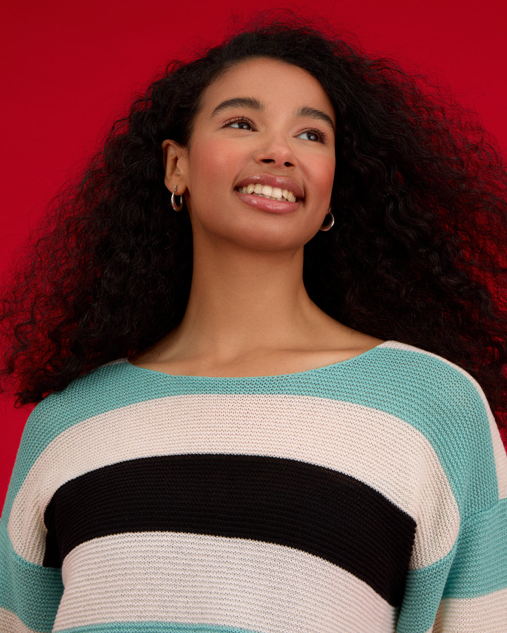 Striped Dropped Shoulder Top Blue & Black