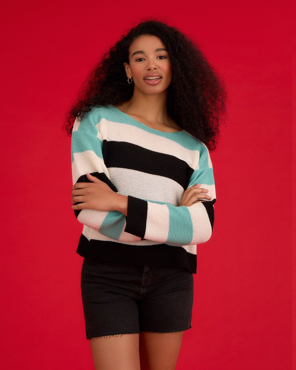 Striped Dropped Shoulder Top Blue & Black