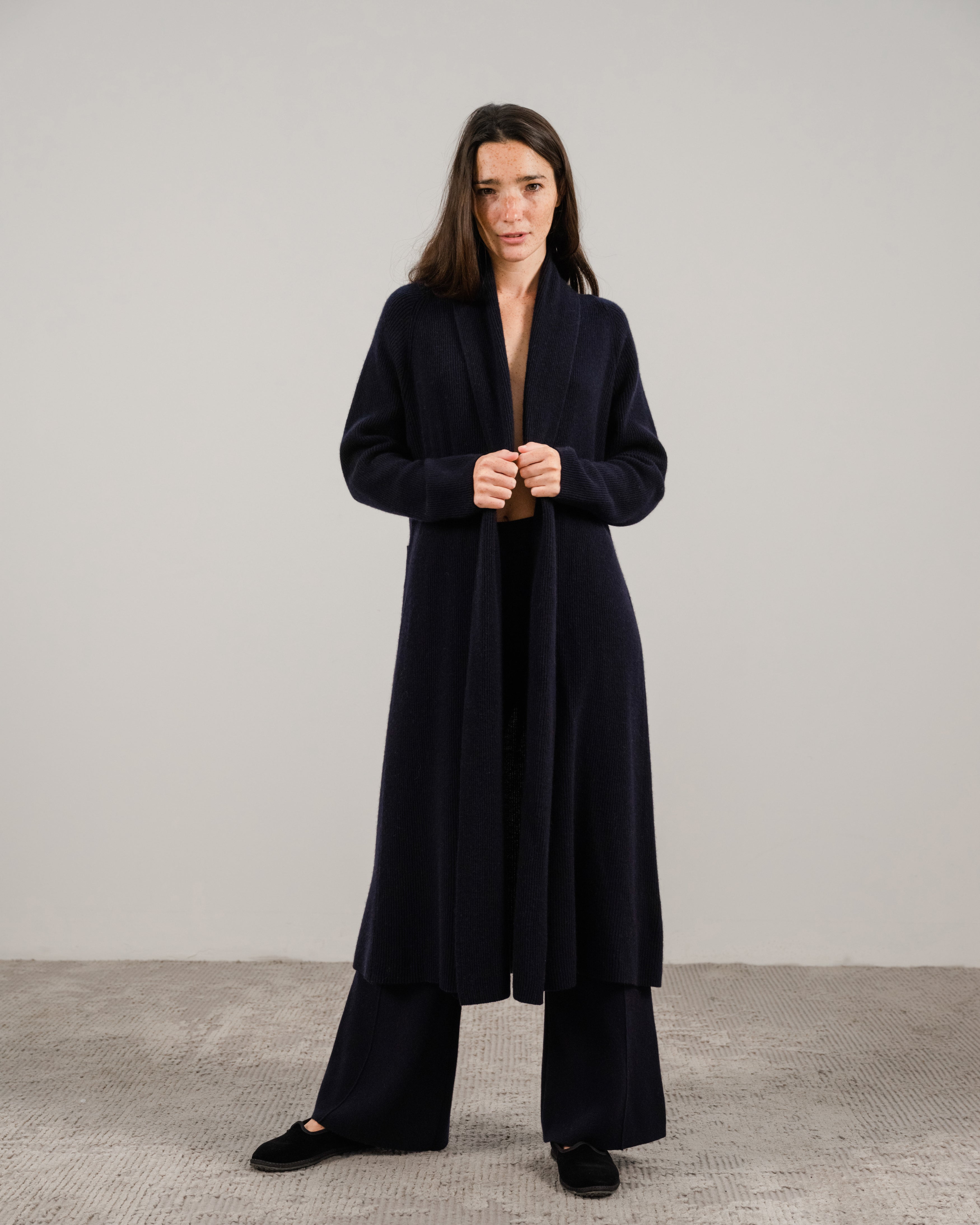 Cashmere Mix Shawl-Collar Maxi Ribbed Cardigan