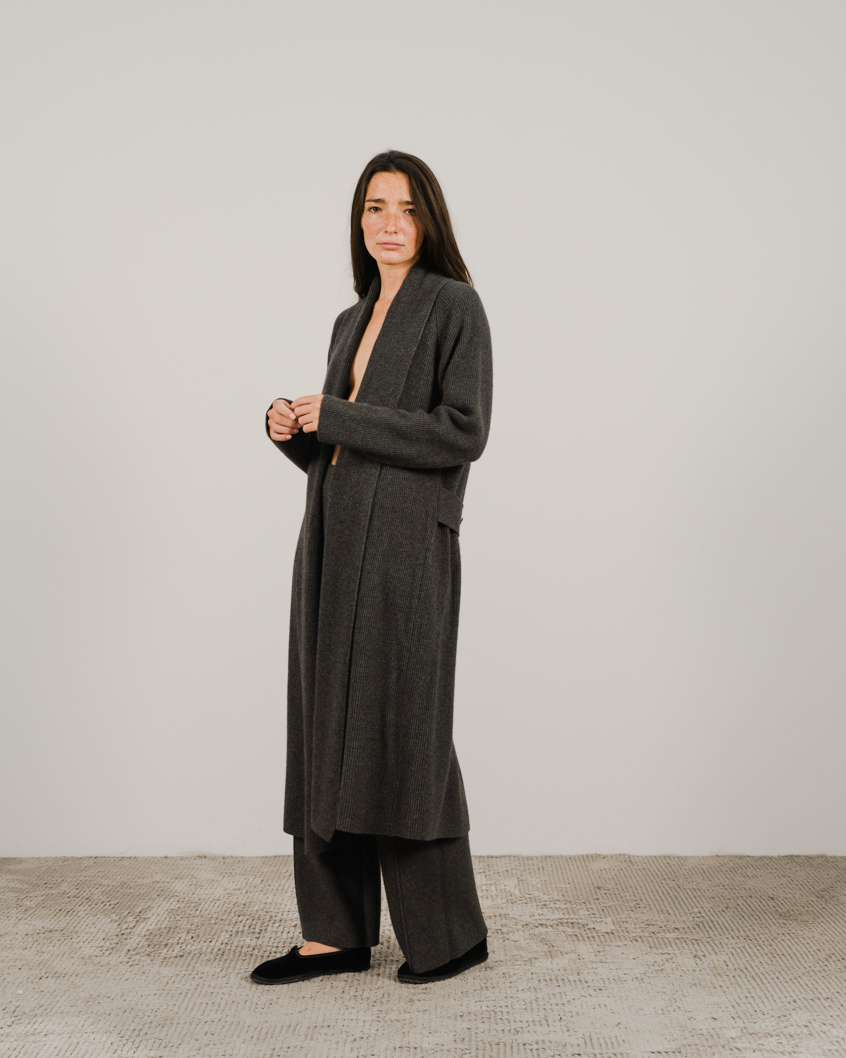 Cashmere Mix Shawl-Collar Maxi Ribbed Cardigan
