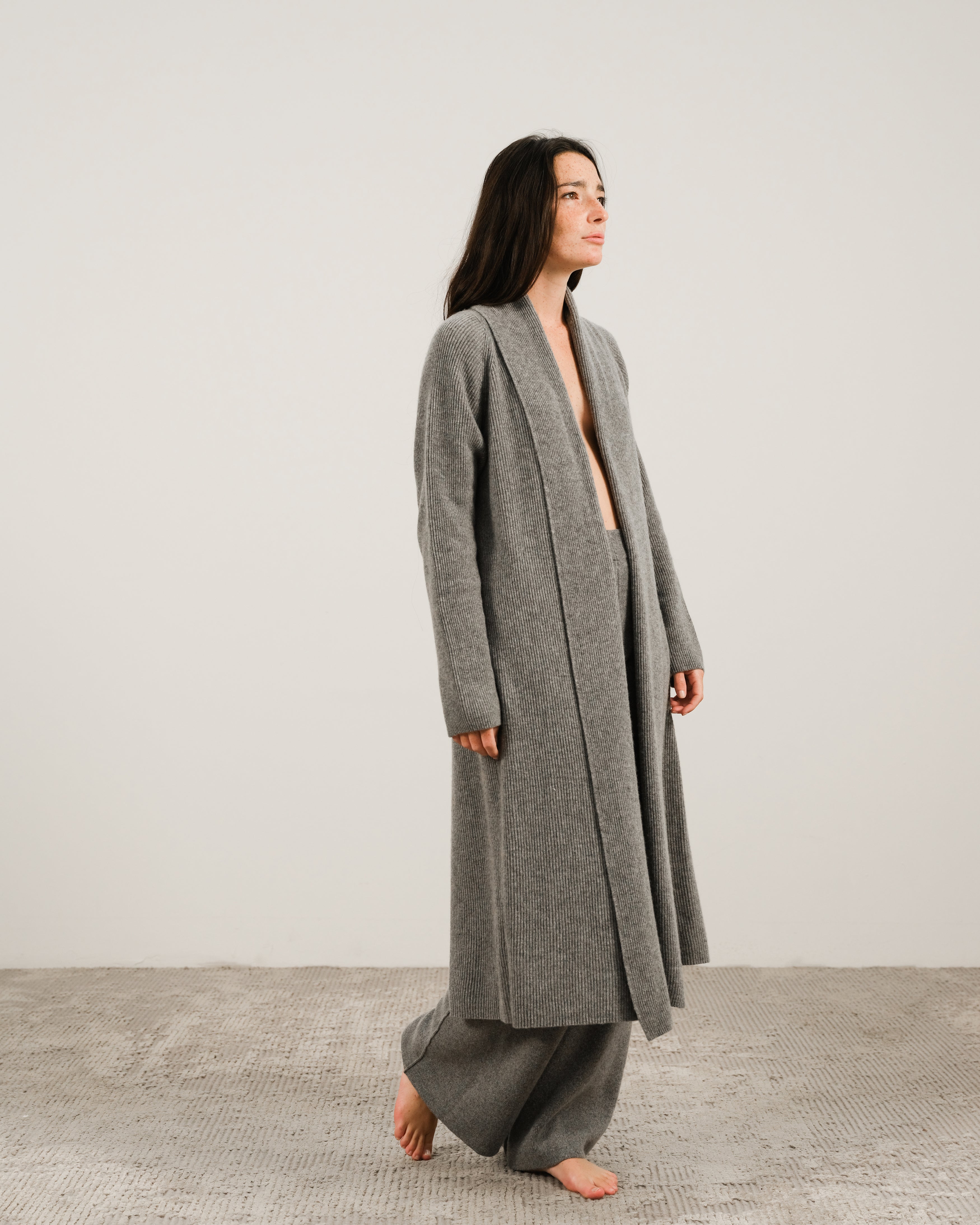 Cashmere Mix Shawl-Collar Maxi Ribbed Cardigan