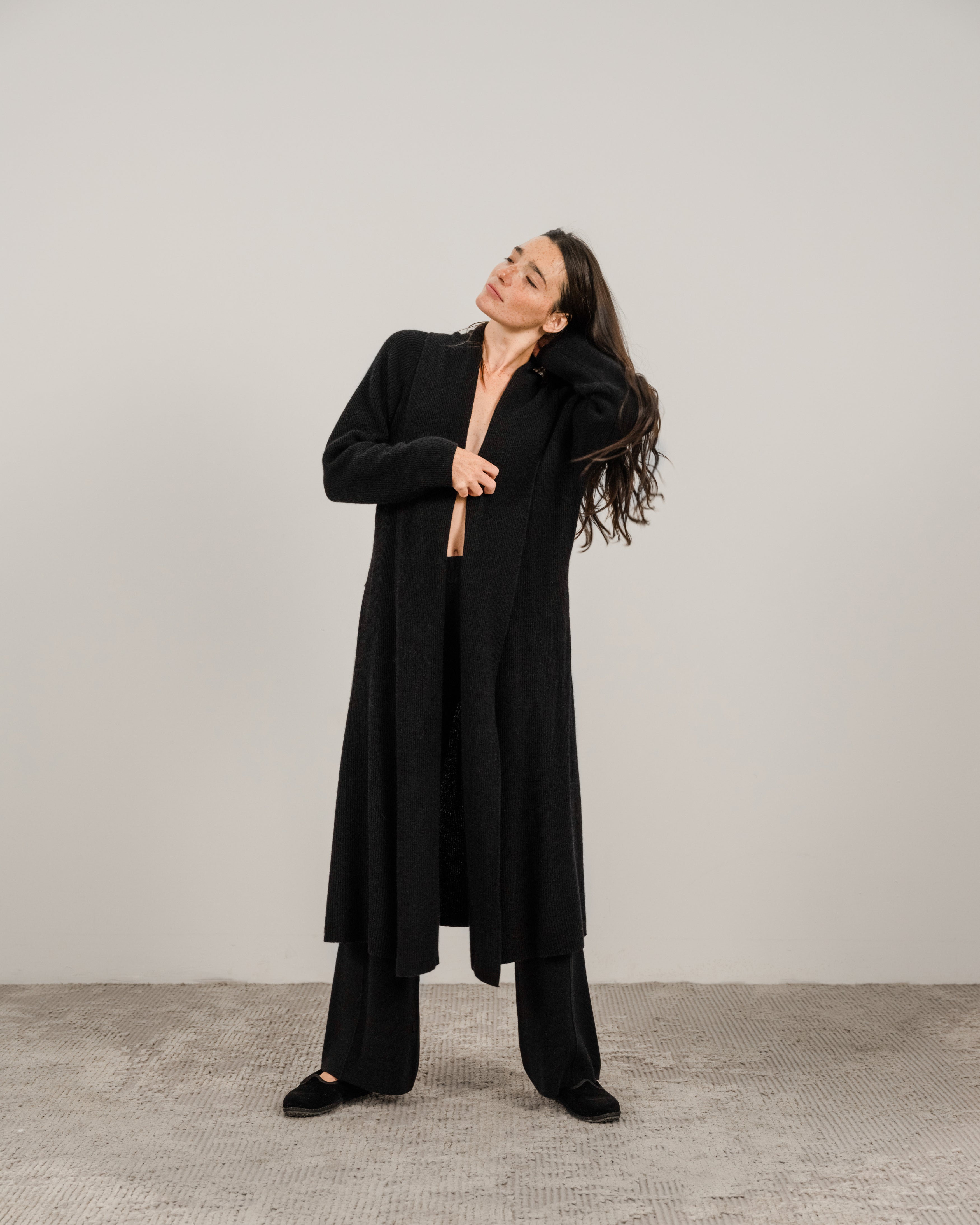 Cashmere Mix Shawl-Collar Maxi Ribbed Cardigan