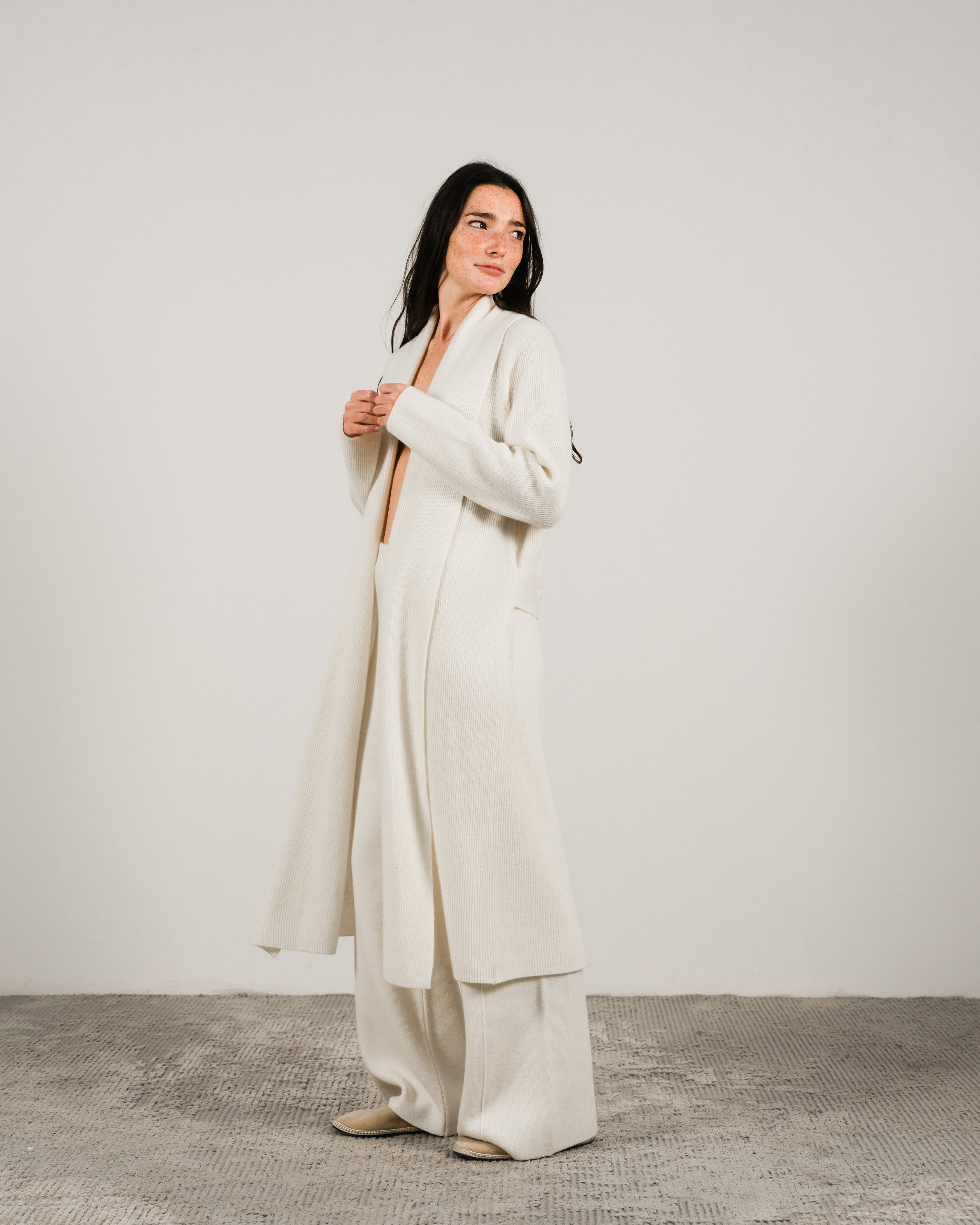 Cashmere Mix Shawl-Collar Maxi Ribbed Cardigan