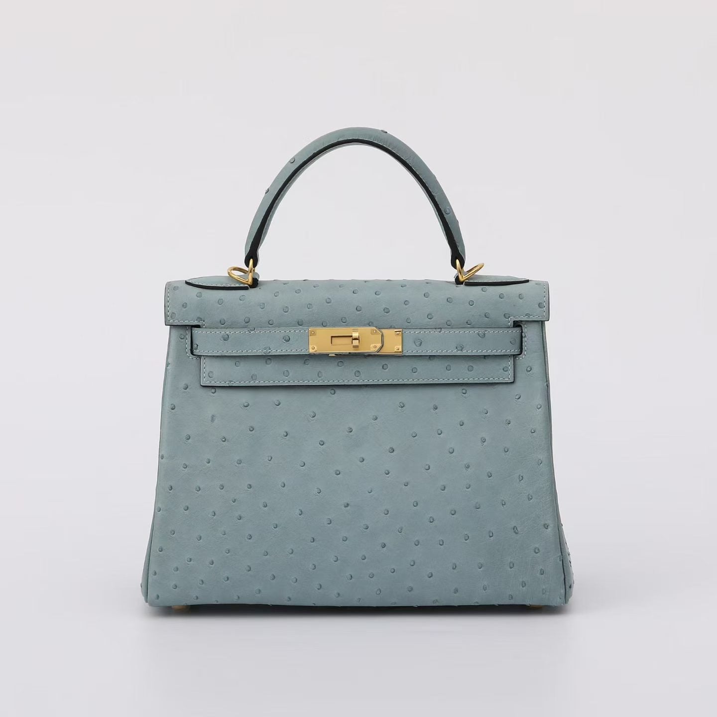 Blue Genuine Ostrich Skin Leather Flap Tote Bag