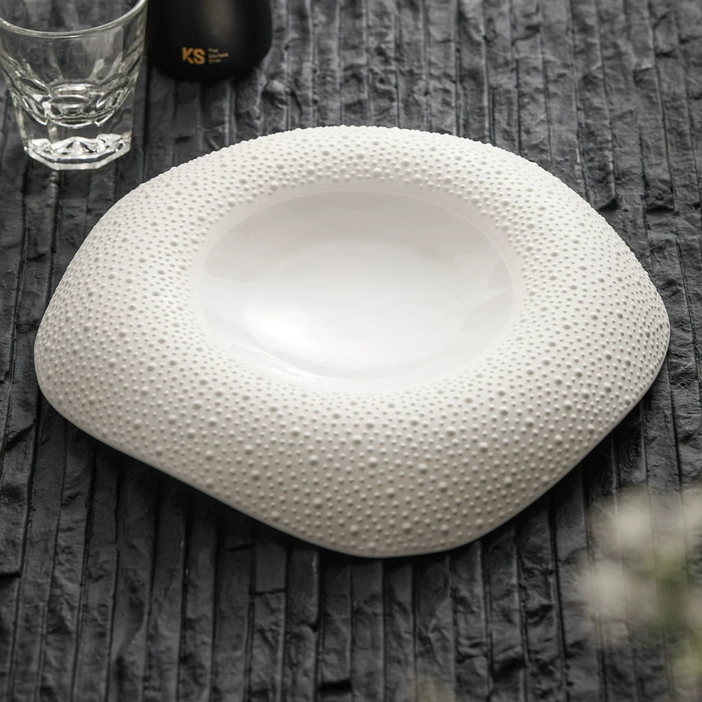 Handcrafted Porcelain Plate with Sesame Grain Texture – Fine Dining Collection-3