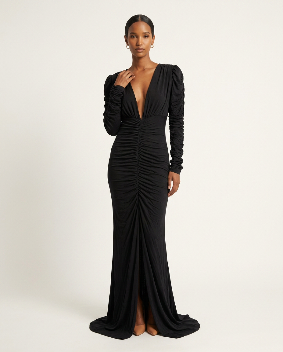 Onyx Ruched Jersey Gown-0
