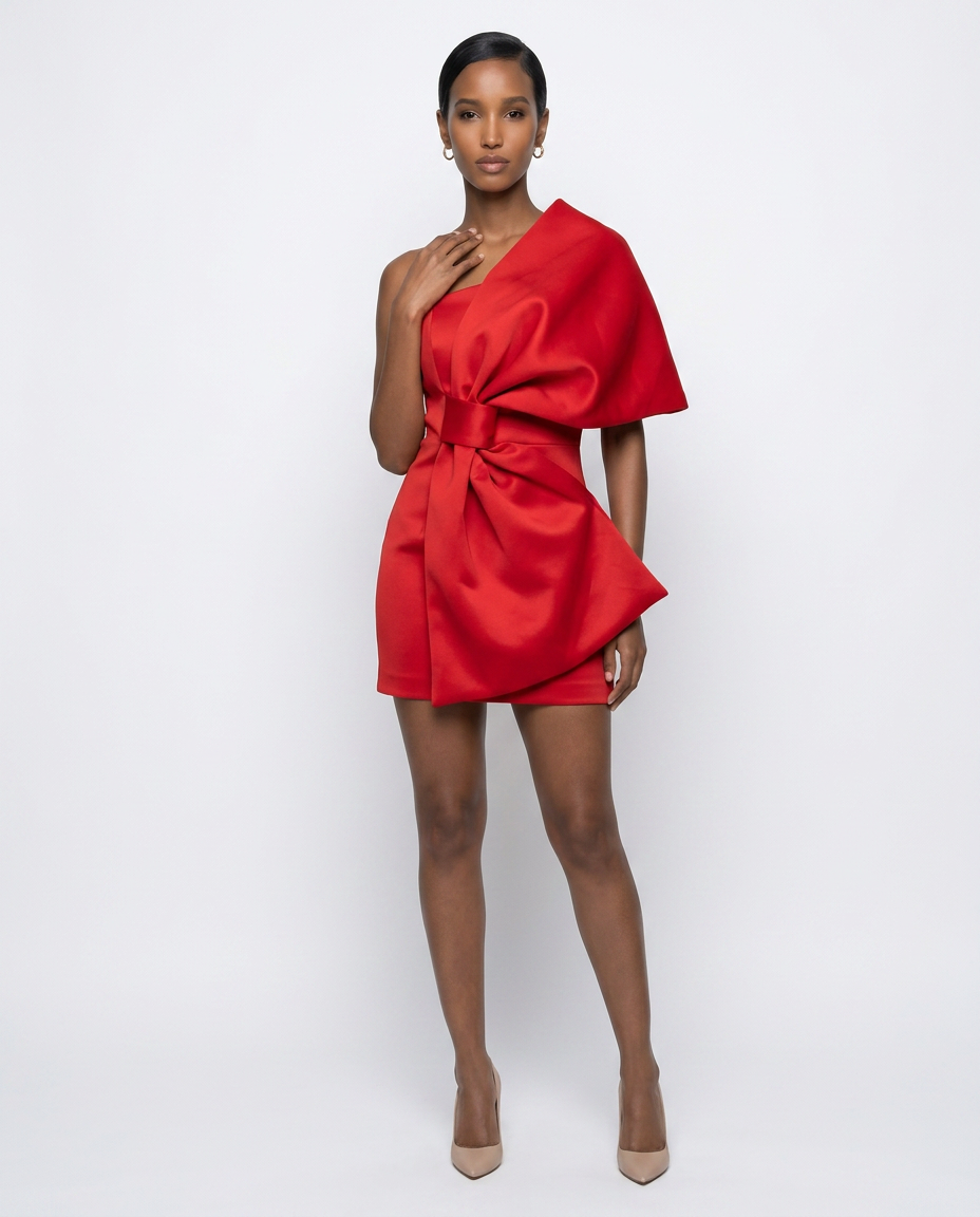 The Scarlet Bow-Front Mini Dress-0