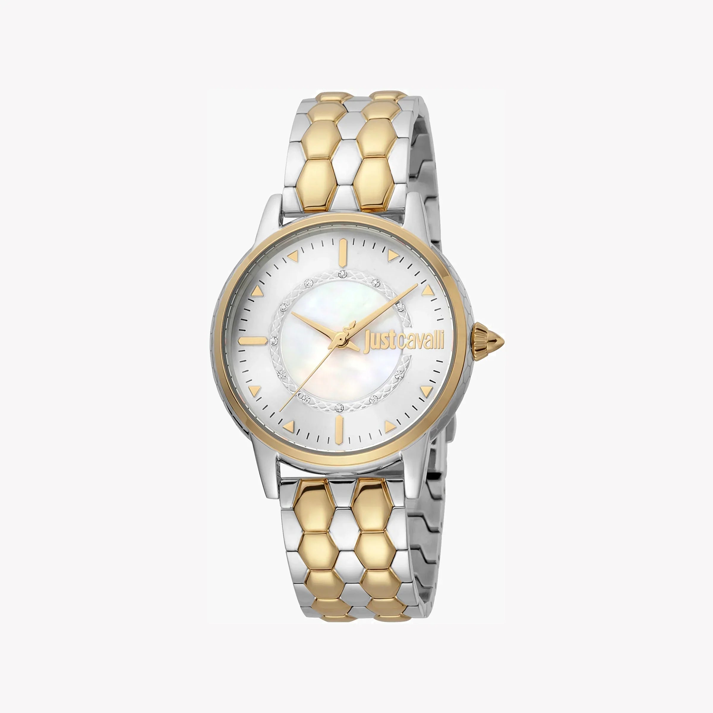 Just Cavalli Women's Silver & Gold Watch, White Dial | Jc1l149m0075