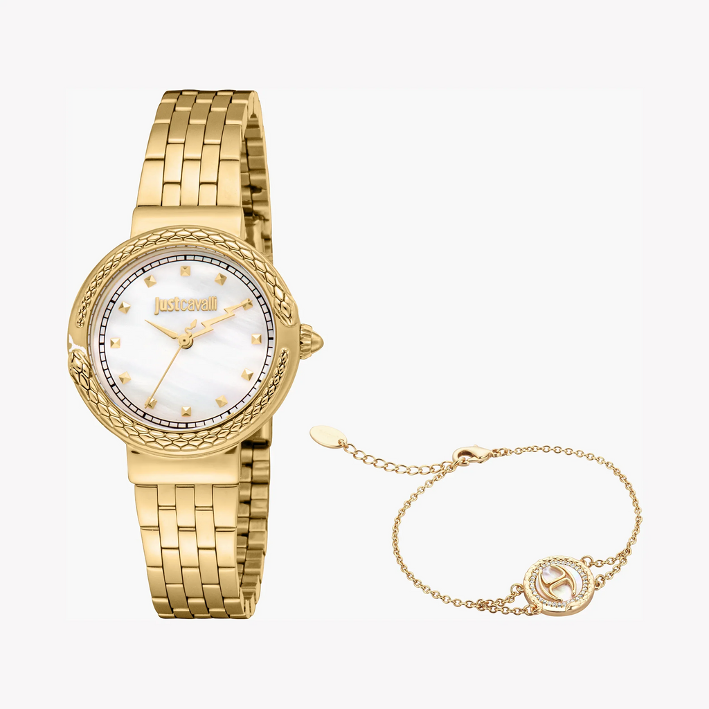 Just Cavalli Women's Gold Watch, White Mother-Of-Pearl Dial | Jc1l311m0025