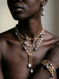 Radiant Gold Pearl Crystal Layered Necklace-5