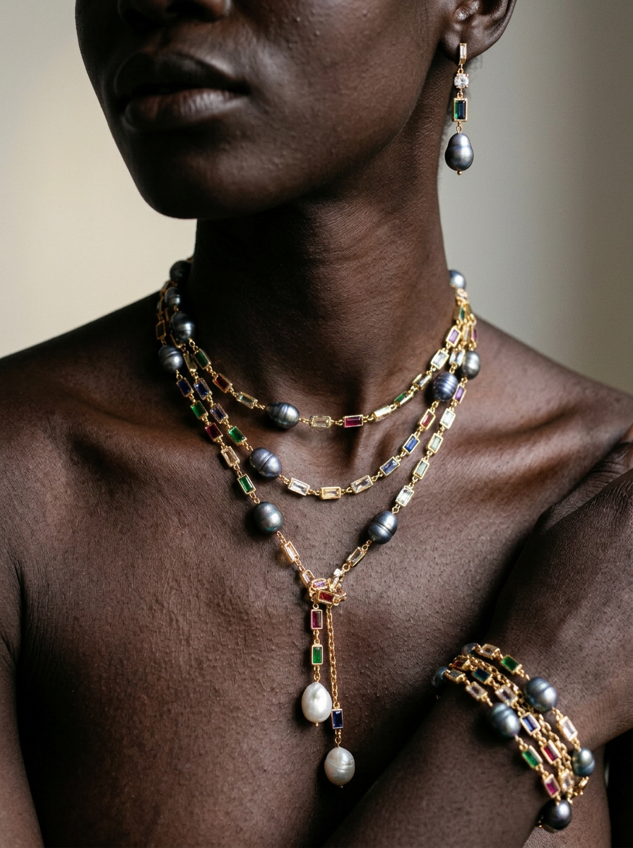 Radiant Gold Pearl Crystal Layered Necklace-5