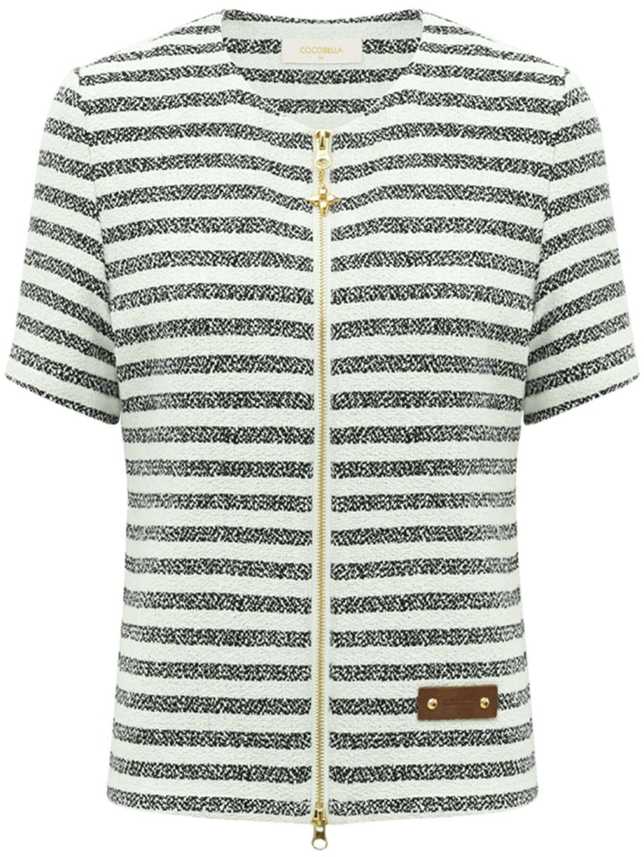 Amour Round Neck Double Zipped Striped Sweater Tee