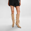 Apricot Lace Tie Pointed Bohemian Knee High Boots