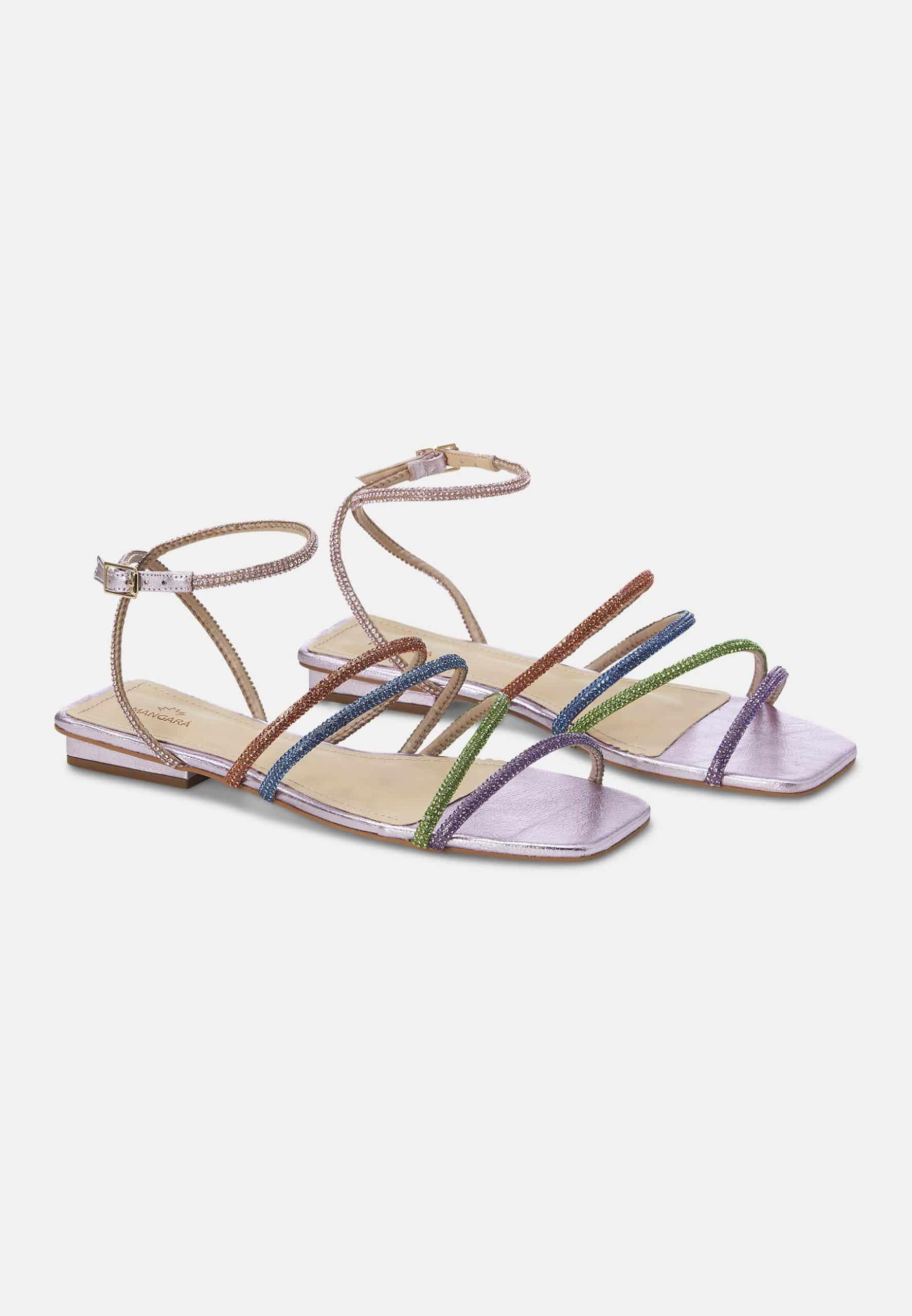 Arca Leather Sandals – Crystal Straps Flat Purple