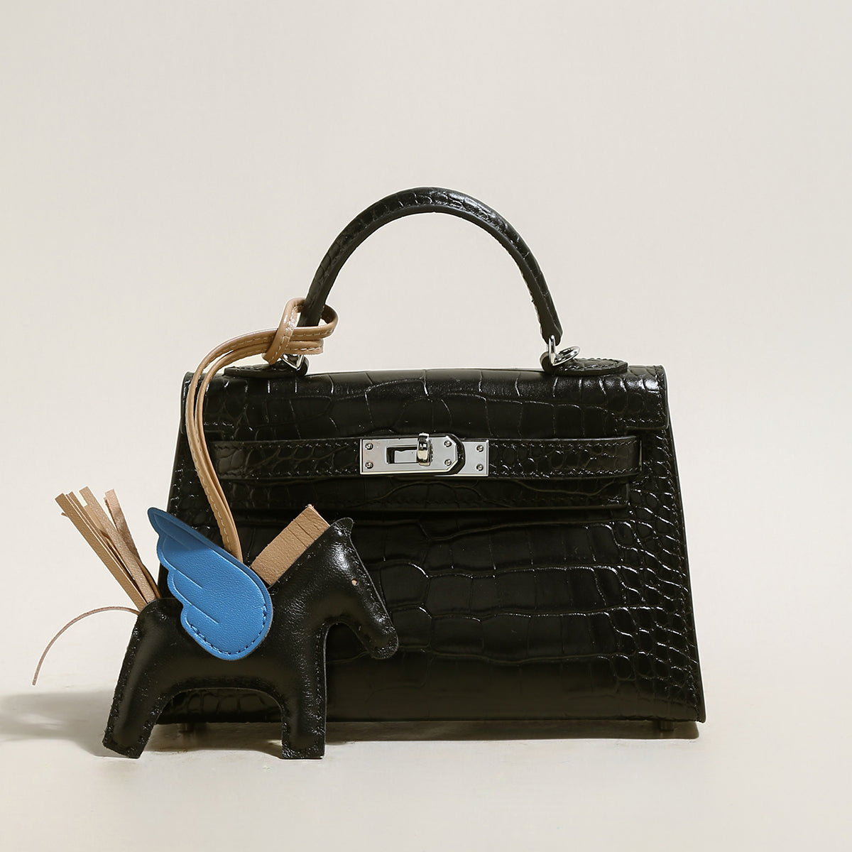 Aurelia Exotic-Embossed Leather Top Handle Bag – Structured Mini Satchel with Crossbody Strap