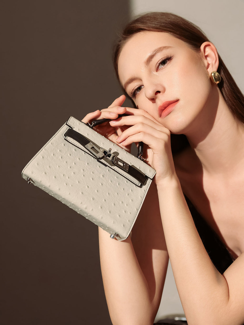 Aurelia Exotic-Embossed Leather Top Handle Bag – Structured Mini Satchel with Crossbody Strap