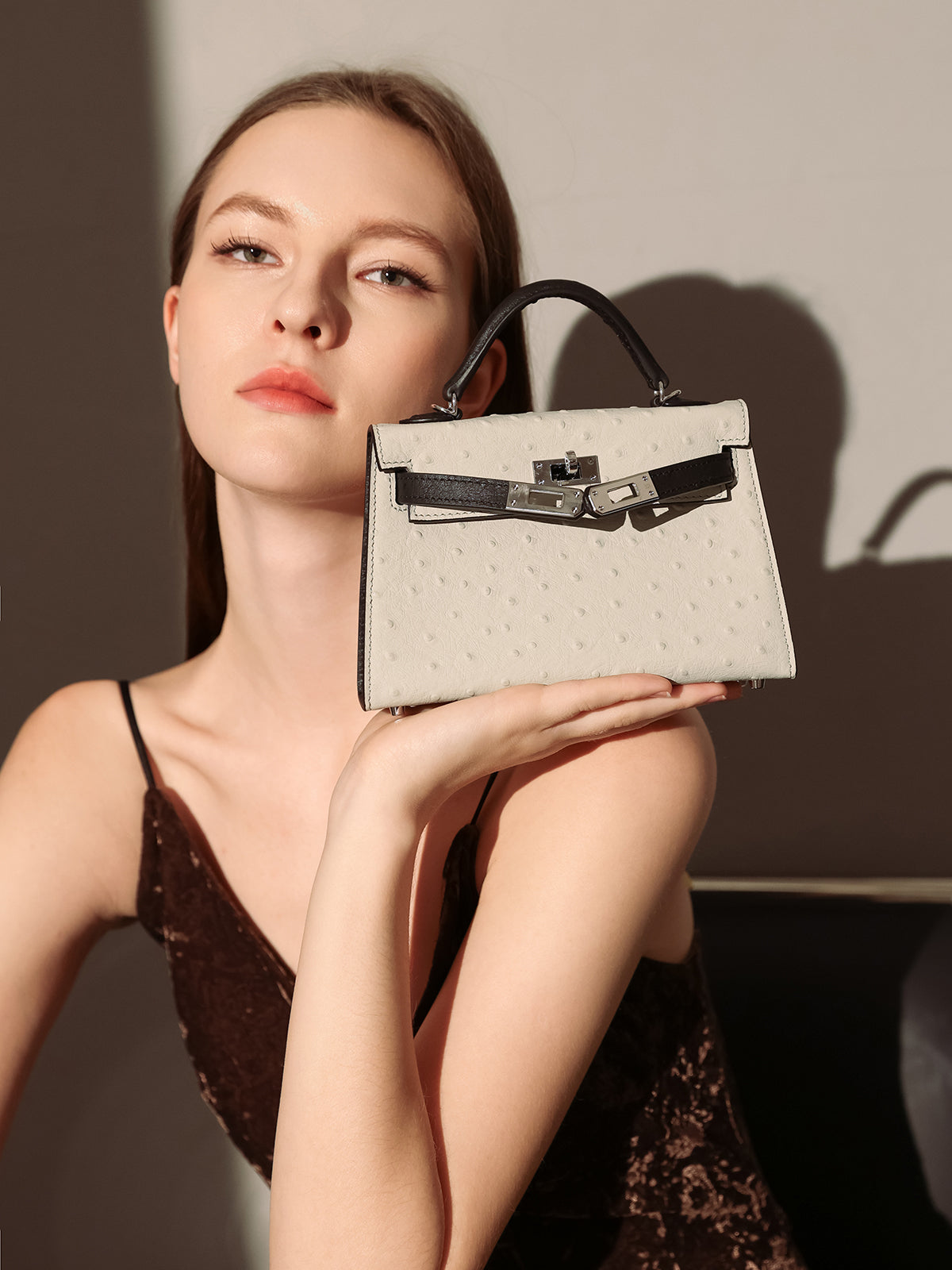 Aurelia Exotic-Embossed Leather Top Handle Bag – Structured Mini Satchel with Crossbody Strap