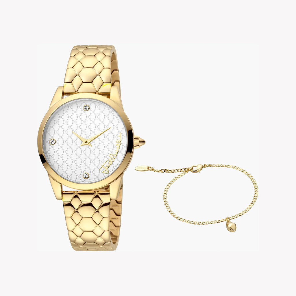 Just Cavalli Women's Gold Stainless Steel Watch, Silver Dial | Jc1l087m0055