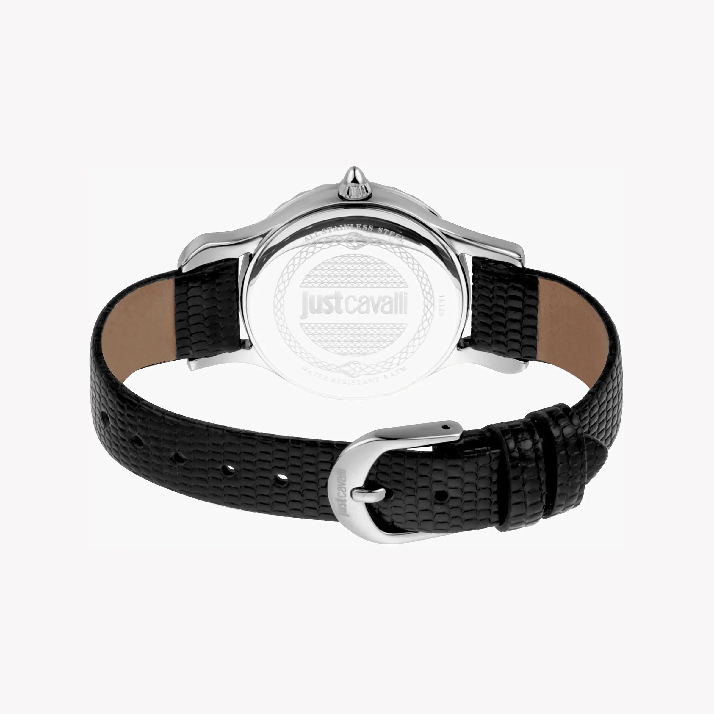 Just Cavalli Women's Black Leather Watch, Blue Dial | Jc1l125l0015