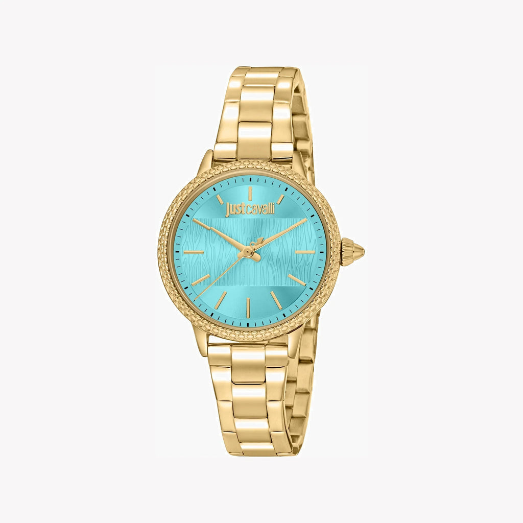 Just Cavalli Women's Gold Stainless Steel Watch, Turquoise Dial | Jc1l259m0065
