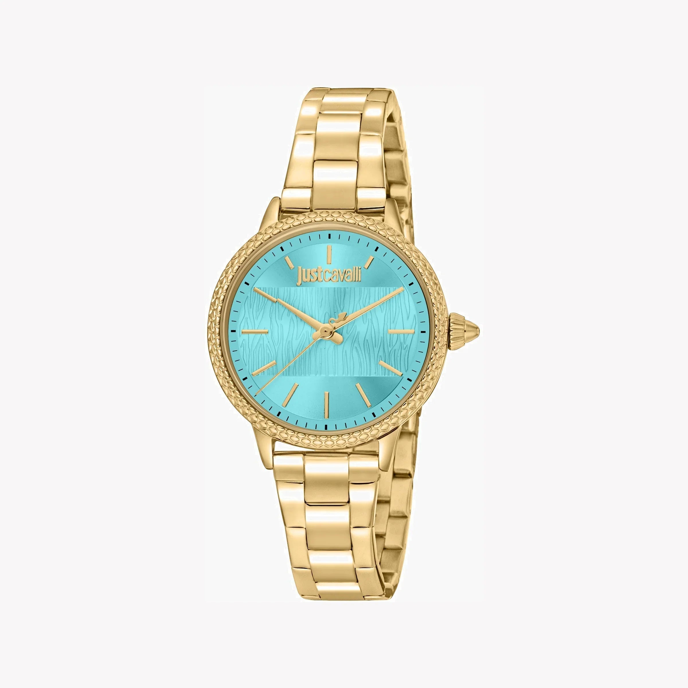 Just Cavalli Women's Gold Stainless Steel Watch, Turquoise Dial | Jc1l259m0065