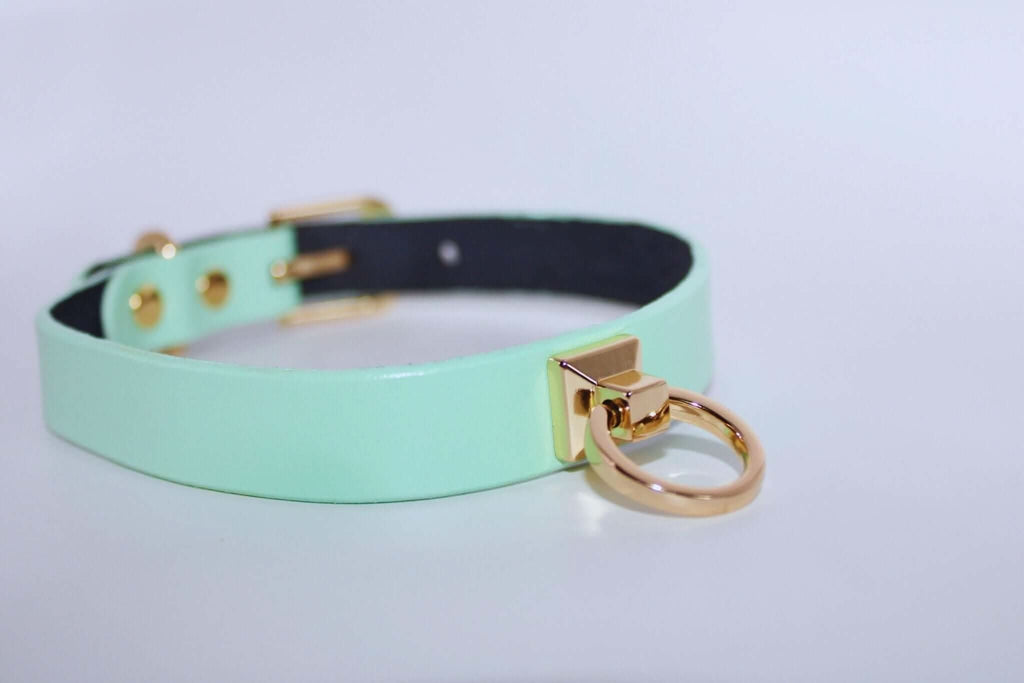 Collars For Women Mint Green Leather ORing Choker Collar for BDSM Play