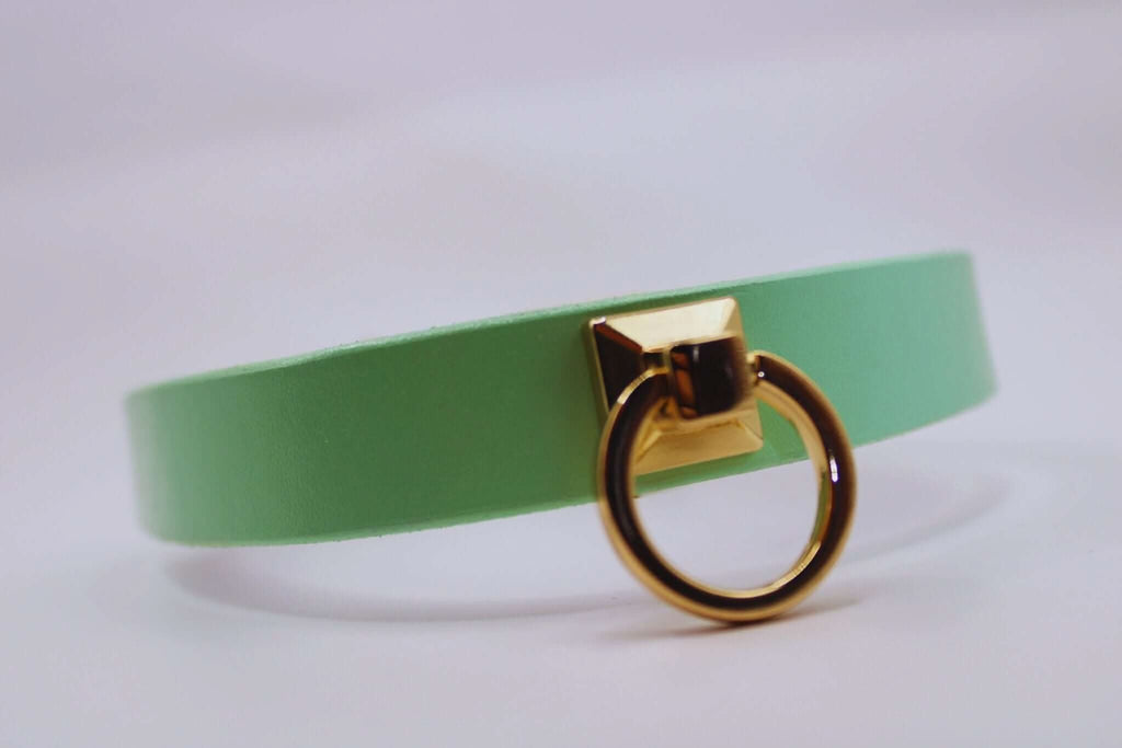 Collars For Women Mint Green Leather ORing Choker Collar for BDSM Play