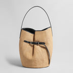 Belted Woven Straw Bucket Bag – Marte Grass Leather