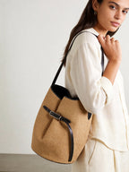 Belted Woven Straw Bucket Bag – Marte Grass Leather