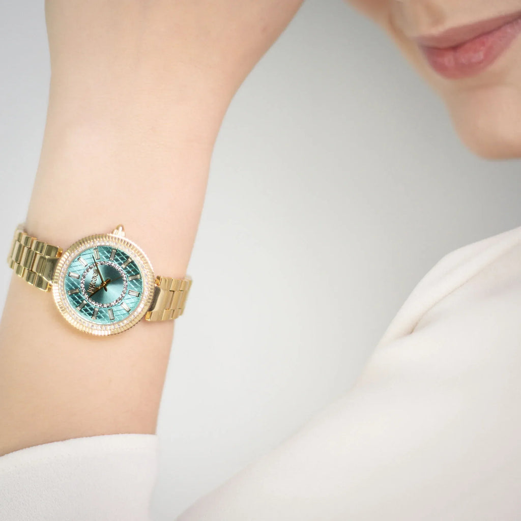 Just Cavalli Women's Gold Watch, Turquoise Dial | Jc1l308m0055