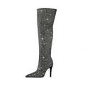 Black and Silver Embellished Knee High Boots